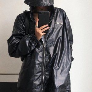 Reflective WE11DONE  windbreaker Jacket oil spill black hooded